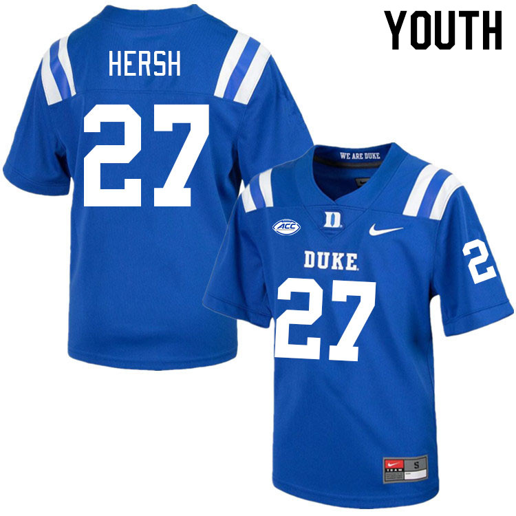 Youth #27 Brandon Hersh Duke Blue Devils College Football Jerseys Stitched-Royal - Click Image to Close